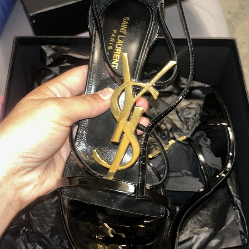 Saint Laurent Black Leather Sandals - Picture 2 of 7